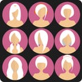 Flat women's glamor hairstyles pink icon set