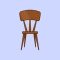 Flat Wooden Chair Vector Ilcon Illustration Home Furniture for Sitting.