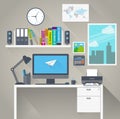 Flat work space with long shadow Royalty Free Stock Photo