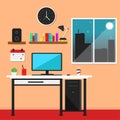 Flat Workstation Vector Illustration