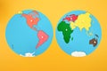 Flat world map, brightly colored montessori educational material