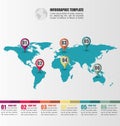 Flat World Map infographic Template With Number Pointer Marks