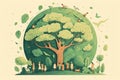 flat world people tree planting environment day illustration safe earth AI generated