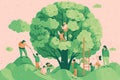 flat world people tree planting environment day illustration safe earth AI generated