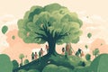 flat world people tree planting environment day illustration safe earth AI generated