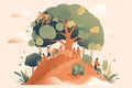 flat world people tree planting environment day illustration safe earth AI generated