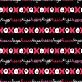 Flat XOXO Valentine`s Day Typography vector seamless pattern. Stripes Hearts and Words. Love. XOXO. Hugs and Kisses