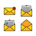 Flat yellow envelope. Mail icon set in flat style - stock vector