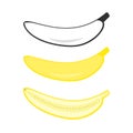 Flat yellow half and full banana set