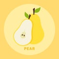 Flat yellow pear vector png for icon logo and clipart in cute cartoon background fruits