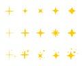 Flat yellow sparkle star.Gold twinkle stars cartoon style.Set of light firework, glow effect, bright bursts.Sparkle star with