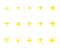 Flat yellow sparkle star.Gold twinkle stars cartoon style.Set of light firework, glow effect, bright bursts.Sparkle star with Royalty Free Stock Photo