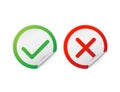 Flat yes no sticker. Check mark icon vector isolated. Accept button, decline button. Vector illustration. Royalty Free Stock Photo