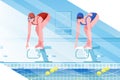 Flat young woman silhouette with sport swimsuit in swimming pool.