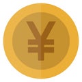 Flat yuan, yen currency round coin. China, Japan, Asia. Casino currency, gambling coin, vector illustration isolated.