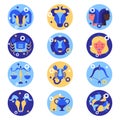 Flat zodiac sign set Vector illustration. Royalty Free Stock Photo