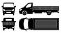 Flatbed truck silhouette vector illustration with side, front, back, top view Royalty Free Stock Photo