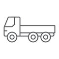 Flatbed truck thin line icon, automobile and cargo, car sign, vector graphics, a linear pattern on a white background. Royalty Free Stock Photo