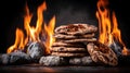 Flatbread cooked over open fire with glowing embers and flames Royalty Free Stock Photo