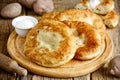 Flatbread langos langosh from potato doug Royalty Free Stock Photo
