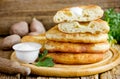 Flatbread langos langosh from potato Royalty Free Stock Photo