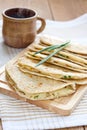 Flatbread with mashed potato and spring onion