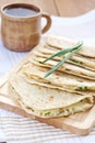 Flatbread with mashed potato and spring onion