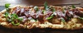 Flatbread with prosciutto cheese and arugula on wooden table. Royalty Free Stock Photo