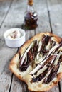 Flatbread with radicchio, chili oil and cottage cheese spread Royalty Free Stock Photo
