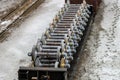 Flatcar full of new train wheel sets Royalty Free Stock Photo