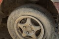 Flate tyre on car wheel