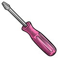 Flathead Screwdriver Illustration with Pink Handle, Hand Tool for Repair or Construction Work Royalty Free Stock Photo