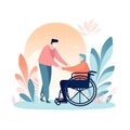 A_person_helps_the_disabled_push_a_wheelchair Royalty Free Stock Photo