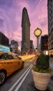 The Flatiron building in New York City at sunset