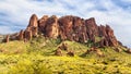 The Flatiron form Lost Dutchman State Park  on a Sunny Day with Clouds Royalty Free Stock Photo