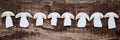 Flatlay, Boletus Edulis slices on wooden Table, fresh and raw Porcini Royalty Free Stock Photo