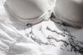 Flatlay composition with white bra on marble background. Top view underwear. Lace lingery. Bride concept