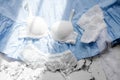 Flatlay composition with white bra. Top view underwear on marble background. Lace lingery. Bride concept