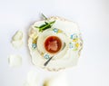 flatlay with elegant tea set with rose flower reflection iat the Royalty Free Stock Photo