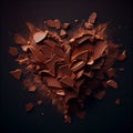 Flatlay of exploding chocolate heart for Valentine.generative ai