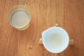 A flatlay overhead water kefir drink and kefir grains