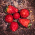 Flatlay, Strawberries on rusty background