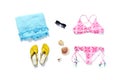 Flatlay top travel vacation bikini pink