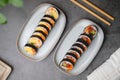 Flatlay , top view sushi roll. Food and Japanese dish concept Royalty Free Stock Photo