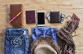 Flatlay Travel accessories and costume