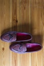 Flatlay Upper View of Two Pair of Traditional Formal Stylish Brown Pebble Grain Tassel Loafer Shoes