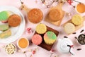 Flatlay Various Mooncake, Both Traditional and Chewy Mochi Mooncake for Mid Autumn Festival