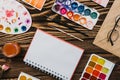 Flatlay of various stationery supplies knolled together Royalty Free Stock Photo