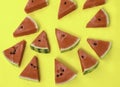 Watermelon pattern and Sliced watermelon on yellow background