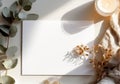 Flatlay with white empty sheet copy space for text Royalty Free Stock Photo